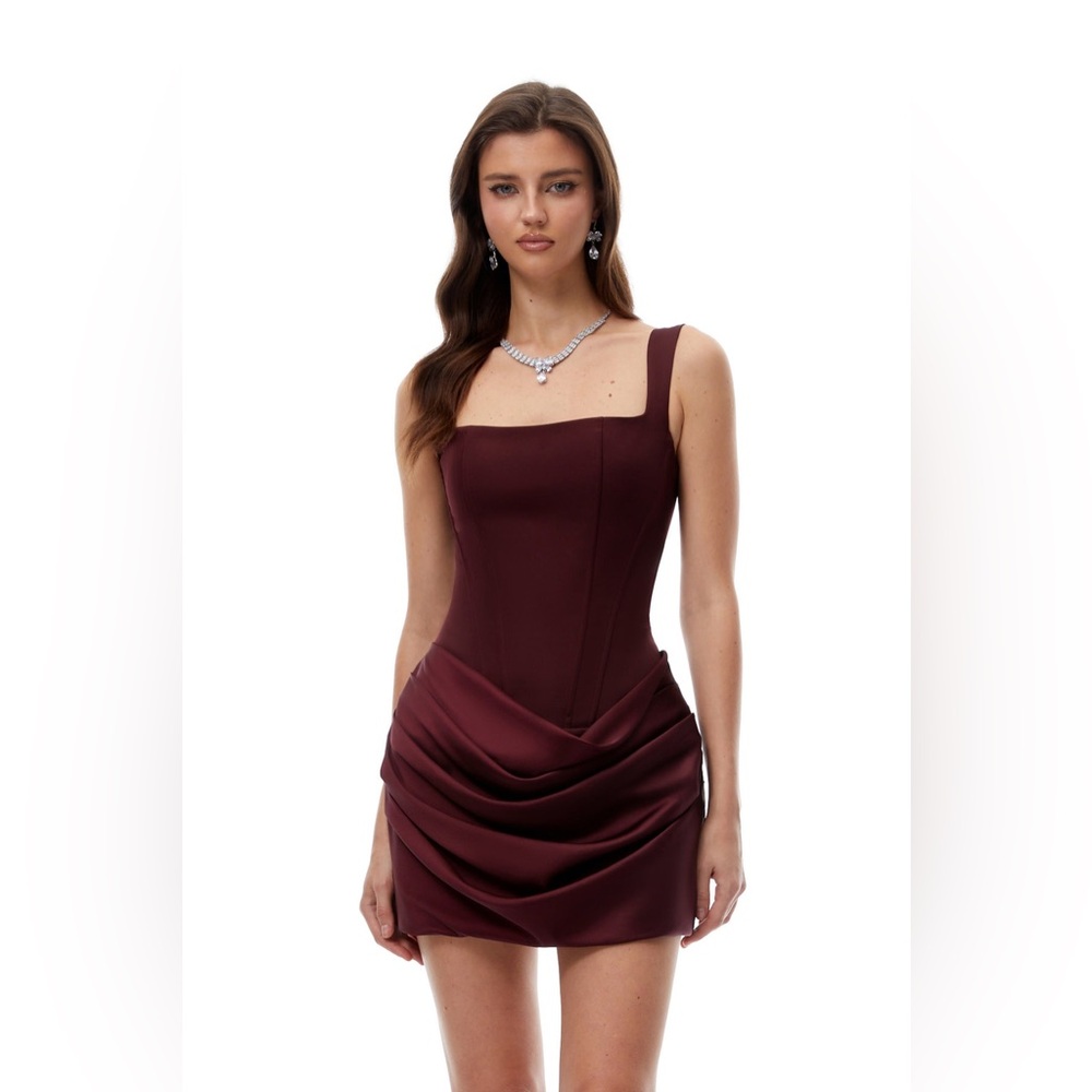 One Shoulder Burgundy Dress